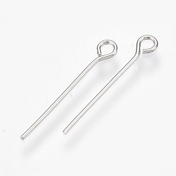 Real Platinum Plated Brass Eye Pins, Real Platinum Plated, 20x3x0.7mm, Hole: 1.6mm, Pin: 0.7mm.