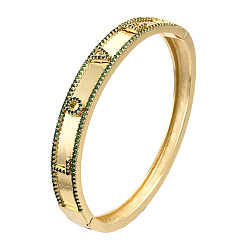 Vert Bracelet jonc à charnière avec mot d'amour en zircone cubique, bijoux en laiton plaqué or véritable 18k pour femmes, sans nickel, verte, diamètre intérieur: 1-7/8x2-3/8 pouce (4.85x6.05 cm)