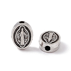 Antique Silver Tibetan Style Alloy Beads, Oval with Priest & Cross Pattern, Antique Silver, 8x6.5x3mm, Hole: 1.4mm