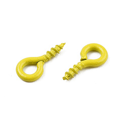 Yellow Spray Painted Iron Screw Eye Pin Peg Bails, For Half Drilled Beads, Cadmium Free & Nickel Free & Lead Free, Yellow, 8x4x1mm, Hole: 2mm, Pin: 1.4mm