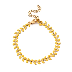 Or Bracelet chaînes à maillons épis de blé en émail, placage sous vide 304 bijoux en acier inoxydable pour femmes, or, 6-7/8 pouce (17.6 cm)