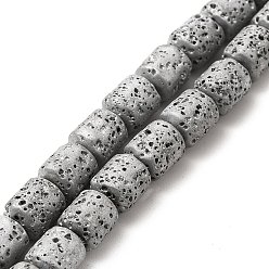 Plaqué Argent Brins de perles de pierre de lave naturelle galvanisées, colonne, Plaqué Argent, 8x6.5mm, Trou: 1mm, Environ 50~51 pcs/chapelet, 15.35~15.55 pouce (39~39.5 cm)