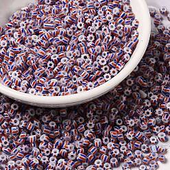 Plum 6/0 Opaque Colours Seep Glass Seed Beads, Round Hole, Round with Stripe Pattern, Plum, 3~4.5x3~4.5mm, Hole: 1.2~1.5mm, about 450g/bag