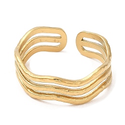 Chapado en Oro Real 18K Chapado en iones (ip) 304 anillo de puño abierto de triple línea de acero inoxidable para mujer, real 18 k chapado en oro, tamaño de EE. UU. 7 (17.3 mm)