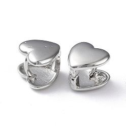 Platine Boucles d'oreilles créoles coeur en laiton placage rack pour femme, sans plomb et sans cadmium, platine, 12x12.5x11mm, pin: 1.2 mm