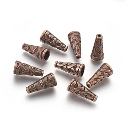 Red Copper Tibetan Style Alloy Bead Cone, Cadmium Free & Nickel Free & Lead Free, Red Copper, 18x8x8mm, Hole: 1mm