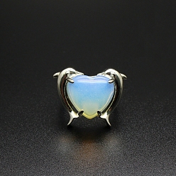 Opalite Opalite Heart Adjustable Rings, Platinum Brass Ring, US Size 8(18.1mm)