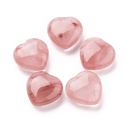 Cherry Quartz Glass Cherry Quartz Glass Beads, No Hole/Undrilled, Heart, 30x30x14.5mm