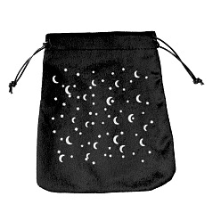 Otros Almacenamiento de cartas de tarot de terciopelo mochilas de cuerdas, soporte de almacenamiento de escritorio de tarot, negro, modelo estrellado del cielo, 16.5x15 cm