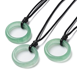 Green Aventurine Natural Green Aventurine Ring Pendant Necklace with Waxed Cords, 29.53~29.92 inch(75~76cm), Pendant: 26x6mm