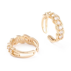 Настоящее золото 18K Латунные кольца из манжеты с прозрачным цирконием, открытые кольца, долговечный, реальный 18 k позолоченный, размер США 7 1/4 (17.5 мм)