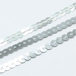 Argent Perles de paillette en plastique, perles de paillettes, Accessoires d'ornement, plat rond, argenterie, 4 mm, environ 100 mètres / rouleau