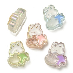 Mixed Color UV Plating Rainbow Iridescent Acrylic Enamel Beads, with Glitter Powder, Rabbit with Heart, Mixed Color, 28x25x9mm, Hole: 3mm