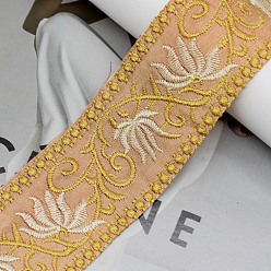 Khaki Embroidery Polyester Ribbon, Jacquard Ribbon, Garment Accessories, Floral, Khaki, 1-5/8 inch(40mm), 10 yards/roll