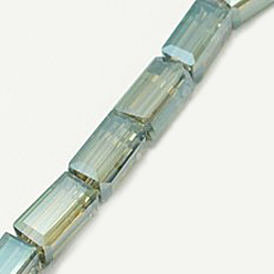 Pale Turquoise Electroplate Glass Beads, Full Rainbow Plated, Faceted, Cuboid, Pale Turquoise, 12x6x6mm, Hole: 1mm