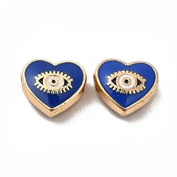 Azul Perlas de esmalte de la aleación, corazón con ojo de caballo, dorado, azul, 9x10x4 mm, agujero: 1.6 mm