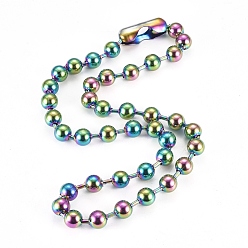 Rainbow Color 304 Stainless Steel Ball Chain Necklace, with Ball Chain Connectors, Rainbow Color, 24.8 inch(63cm), Beads: 10mm