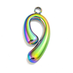 Rainbow Color Revestimiento iónico (ip) 304 colgantes de acero inoxidable, número 9 encanto, color del arco iris, 26x11.5x3.5 mm, agujero: 2.2 mm