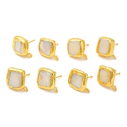 Seashell Color Natural Pearl Stud Earring Findings, with Long-Lasting Plated Brass Findings & Vertical Loops, Rhombus, Seashell Color, 19x15.5mm, Hole: 1.8mm, Pin: 1mm