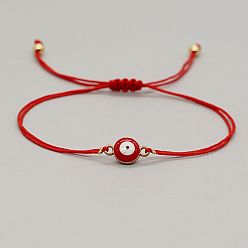 Red Alloy Evil Eye Link Bracelet, Braided Adjustable Lucky Bracelet, Red, 11 inch(28cm)
