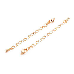 Real 18K Gold Plated Brass Chain Extender, Curb Chains with Teardrop Charms & Lobster Claw Clasps, Nickel Free, Real 18K Gold Plated, 73mm
