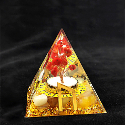 Cornaline Décorations d'affichage en résine de pyramide d'orgonite de symbole de rune viking, avec des copeaux de cornaline naturelle à l'intérieur, pour bureau à domicile, 50~60mm