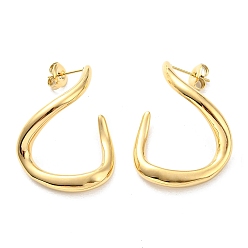 Real 14K Gold Plated 304 Stainless Steel Twist Stud Earrings, Real 14K Gold Plated, 23x3.5mm
