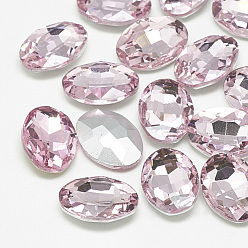 Light Rose Pointed Back Glass Rhinestone Cabochons, Back Plated, Faceted, Oval, Light Rose, 14x10x4.5mm