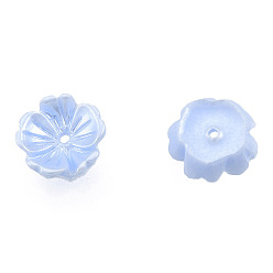 Azul Tapas de cuentas de perlas de imitación de resina, 5-pétalo, flor, azul, 7.5x8x2.5 mm, agujero: 1 mm