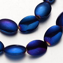 Plaqué Bleu Galvanoplastie non magnétiques hématite synthétique brins de perles, ovale, bleu plaqué, 18x13x4~5mm, Trou: 1mm, Environ 22 pcs/chapelet, 15.7 pouce