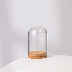 Clair Couvercle de dôme en verre à haute teneur en borosilicate, vitrine décorative, cloche cloche terrarium avec base en liège bois, clair, 90x120mm