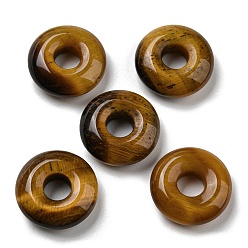Tiger Eye Natural Tiger Eye Pendants, Donut/Pi Disc Charms, 18~18.5x6mm, Hole: 5.5~6mm