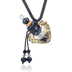 Black Baroque Style Heart Handmade Lampwork Perfume Essence Bottle Pendant Necklace, Adjustable Braided Cord Necklace, Sweater Necklace for Women, Black, 18-7/8~26-3/4 inch(48~68cm)