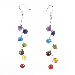 Mixed Stone Natural & Synthetic Mixed Stone Dangle Earrings, with Brass Earrings Hooks, 85~86mm
