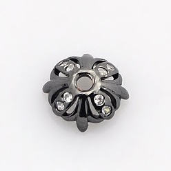 Черный Цвет Металла 4 -petal латунные микро проложить кубического циркония крышки шарика,, без свинца, без никеля и без кадмия, металлический черный , 6.5x3 мм, отверстие : 1 мм