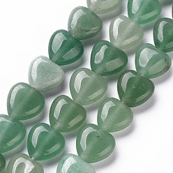 Green Aventurine Natural Green Aventurine Bead Strands, Heart, 10x10x5mm, Hole: 1mm, about 40pcs/strand, 15.3 inch