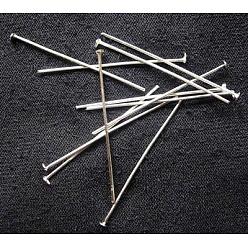 Silver Iron Flat Head Pins, Cadmium Free & Lead Free, Silver Color Plated, 28x0.75~0.8mm, 20 Gauge, about 8400pcs/1000g, Head: 2mm