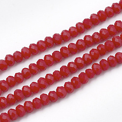 Roja Cuentas opacas de color sólido cuentas de vidrio, facetados, Rondana plana, rojo, 3x2 mm, agujero: 0.5 mm, sobre 150~155 unidades / cadena, 14.96 pulgada ~ 15.35 pulgada (38~39 cm)
