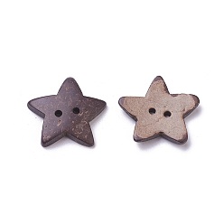 Coconut Brown 2-Hole Coconut Buttons, Star, Coconut Brown, 30~34x30~34x3~5.5mm, Hole: 2mm