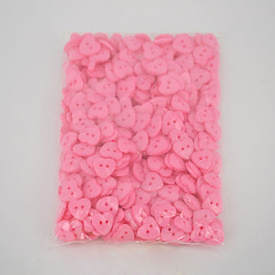Pink Botones en forma de corazón encantadoras, botón de plástico abs, rosa, sobre 14 mm de diámetro, agujero: 1.5 mm, sobre 400 unidades / bolsa