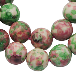 Pale Green Synthetic Ocean White Jade(Rain Flower Stone) Beads Strands, Dyed, Round, Pale Green, 10mm, Hole: 1mm, 40pcs/strand, 15 inch