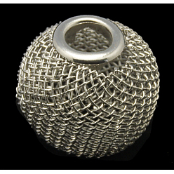 Platinum Iron Wire Mesh Beads, DIY Material for Basketball Wives Earrings Making, Rondelle, Platinum Color, Size: about 16mm in diameter, 14mm thick, hole: 5mm