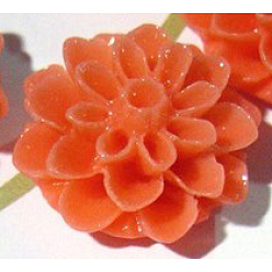 Coral Resin Cabochons, Flower, Size: about 15mm in diameter, 8mm thick.