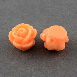 Coral Opaque Resin Beads, Rose Flower, Coral, 9x7mm, Hole: 1mm