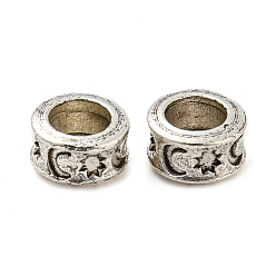 Argent Antique Perles d'espacement en alliage de style tibétain de placage de crémaillère, plat rond, argent antique, 8x5mm, Trou: 5mm