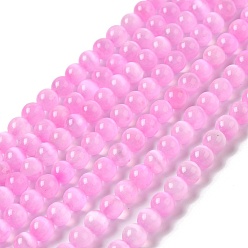 Perlas de Color Rosa Hebras de cuentas teñidas de selenita natural., ojo imitación gato, Grado A, rondo, rosa perla, 6.5 mm, agujero: 0.7 mm, sobre 61 unidades / cadena, 15.24 pulgada (38.7 cm)