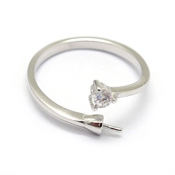 Platino Componentes del anillo de dedo de plata esterlina chapado en rodio., por medio perforó perlas, con circonita, Platino, tamaño de 925, 7 mm, Bandeja: 17 mm, pin: 2 mm