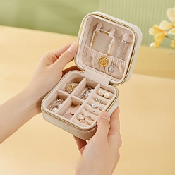 Floral Blanca Mini caja cuadrada con cremallera para almacenamiento de joyas de cuero pu, Estuche organizador de joyas de viaje portátil para collares, pendientes, anillos, blanco floral, 10x10x5 cm