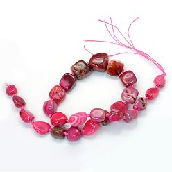 Rose Chaud Pépites naturelles agate teints graduées brins de perles, pierre tombée, rose chaud, 13~25x12~23x7~23mm, Trou: 2.5mm, Environ 23~27 pcs/chapelet, 15.7 pouce