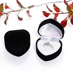 Noir Boîtes de rangement pour bagues en velours de la Saint-Valentin, coffret cadeau à anneau unique en forme de coeur, noir, 4.8x4.8x3.5 cm